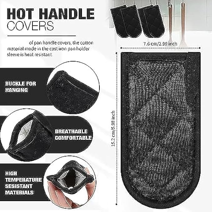 NALACAL أغطية سوداء لمقابض المقالي الساخنة، أغطية أكمام لمقابض المقالي المقاومة للحرارة، قفازات مقبض من الحديد الزهر قابلة للغسل في الغسالة، قفازات مقبض للمطبخ، أدوات طهي للخبز، مشروع حرفي لجميع أنواع أدوات الطهي، عبوة من 5 قطع - Image 3