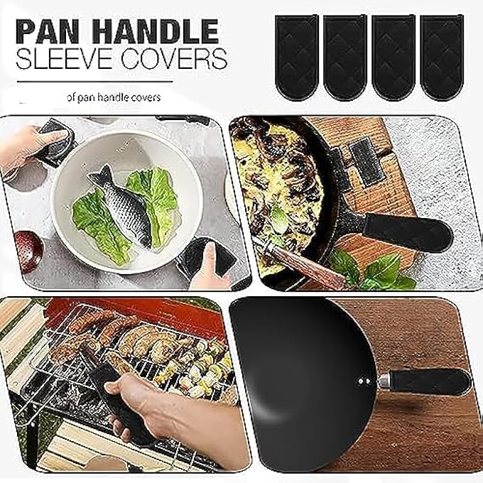 NALACAL أغطية سوداء لمقابض المقالي الساخنة، أغطية أكمام لمقابض المقالي المقاومة للحرارة، قفازات مقبض من الحديد الزهر قابلة للغسل في الغسالة، قفازات مقبض للمطبخ، أدوات طهي للخبز، مشروع حرفي لجميع أنواع أدوات الطهي، عبوة من 5 قطع - Image 5