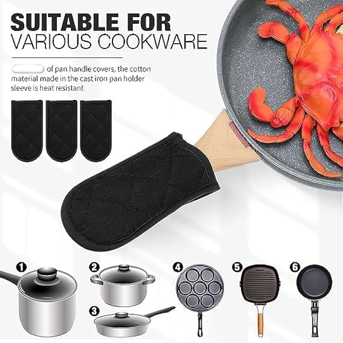 NALACAL أغطية سوداء لمقابض المقالي الساخنة، أغطية أكمام لمقابض المقالي المقاومة للحرارة، قفازات مقبض من الحديد الزهر قابلة للغسل في الغسالة، قفازات مقبض للمطبخ، أدوات طهي للخبز، مشروع حرفي لجميع أنواع أدوات الطهي، عبوة من 5 قطع - Image 4