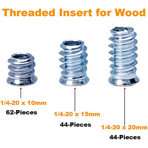 Sprite Science Threaded Insert for Wood 1/4-20 x 10mm 15mm 20mm Screw in Wood Insert Nut Kit 150 Pieces - Image 2