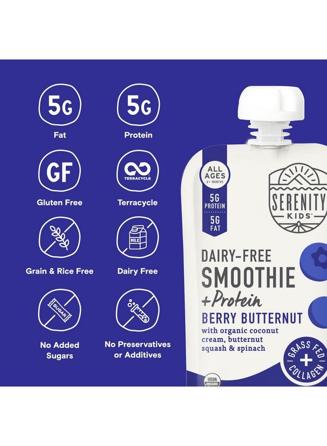 SERENITY KIDS طعام الأطفال سيريتي كيدز 6+ أشهر سموذي خالي من الألبان | عضوي من وزارة الزراعة الأمريكية | بروتين كولاجين من المراعي | كيس 3.5 أونصة خالي من BPA | توت وقرع الجوز | 1 قطعة - Image 5
