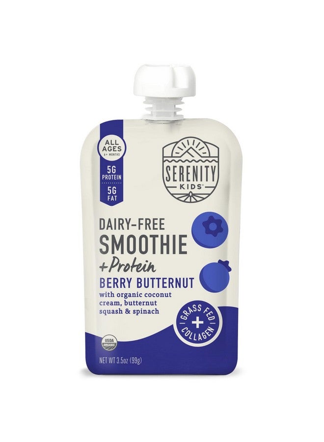 SERENITY KIDS طعام الأطفال سيريتي كيدز 6+ أشهر سموذي خالي من الألبان | عضوي من وزارة الزراعة الأمريكية | بروتين كولاجين من المراعي | كيس 3.5 أونصة خالي من BPA | توت وقرع الجوز | 1 قطعة - Image 1