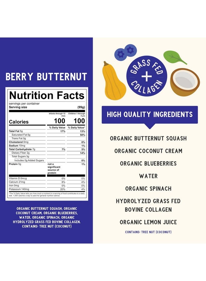 SERENITY KIDS طعام الأطفال سيريتي كيدز 6+ أشهر سموذي خالي من الألبان | عضوي من وزارة الزراعة الأمريكية | بروتين كولاجين من المراعي | كيس 3.5 أونصة خالي من BPA | توت وقرع الجوز | 1 قطعة - Image 2