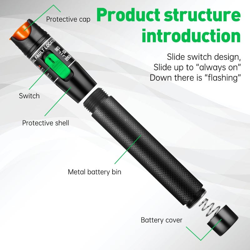 Moocci Visual Fault Locator Fiber Optic Tester - Fiber Optic Cable Tester Meter with FC to LC Adapter - Tools Tester Kit for LC/FC/SC/ST, Network Cable Test - Image 5