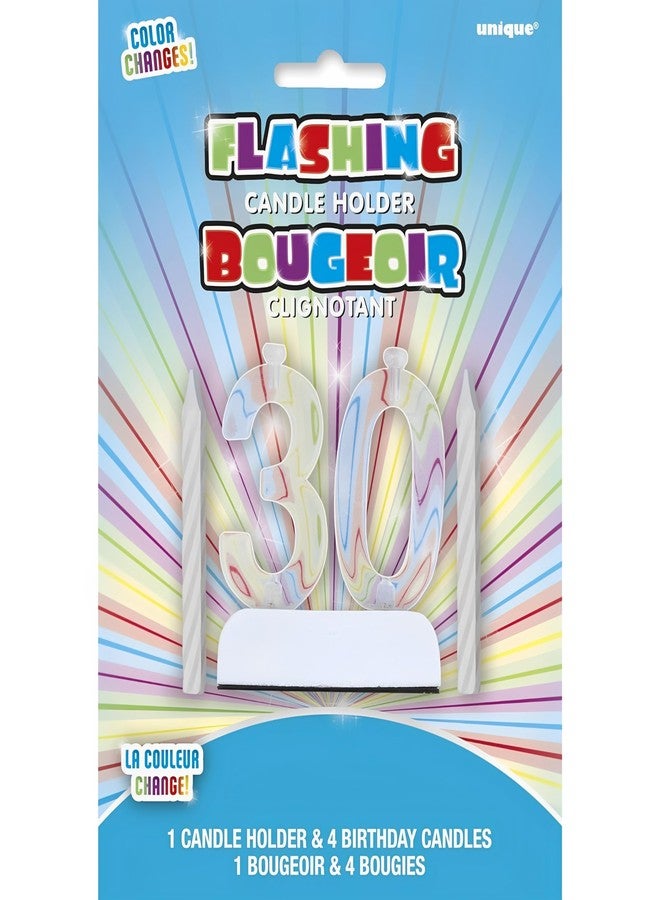 Unique Party Multicolor Plastic Number 30 Flashing Candle Holder With Birthday Candle Set - 1 Set - Elegant, Eye-catching & Durable - Perfect Cake Topper For Birthday Celebrations - Image 3