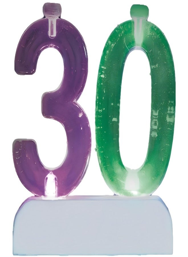 Unique Party Multicolor Plastic Number 30 Flashing Candle Holder With Birthday Candle Set - 1 Set - Elegant, Eye-catching & Durable - Perfect Cake Topper For Birthday Celebrations - Image 1