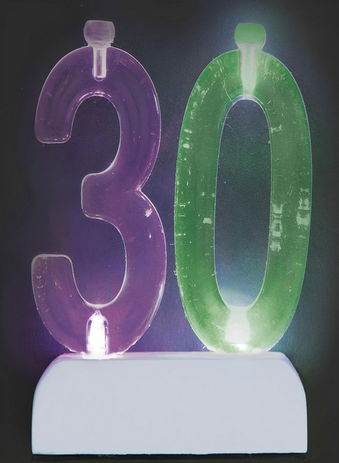 Unique Party Multicolor Plastic Number 30 Flashing Candle Holder With Birthday Candle Set - 1 Set - Elegant, Eye-catching & Durable - Perfect Cake Topper For Birthday Celebrations - Image 2