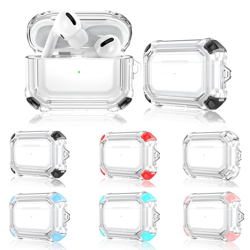Four Corners Anti-fall Wireless Earphone Dual-color PC Protective Case with Hook For AirPods Pro(Black)