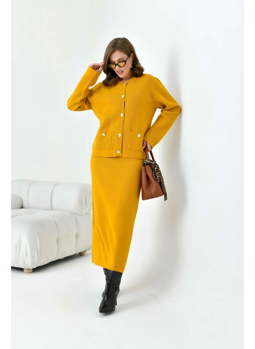 جارمي Women's Pocket Detailed Two Piece Set Mustard
