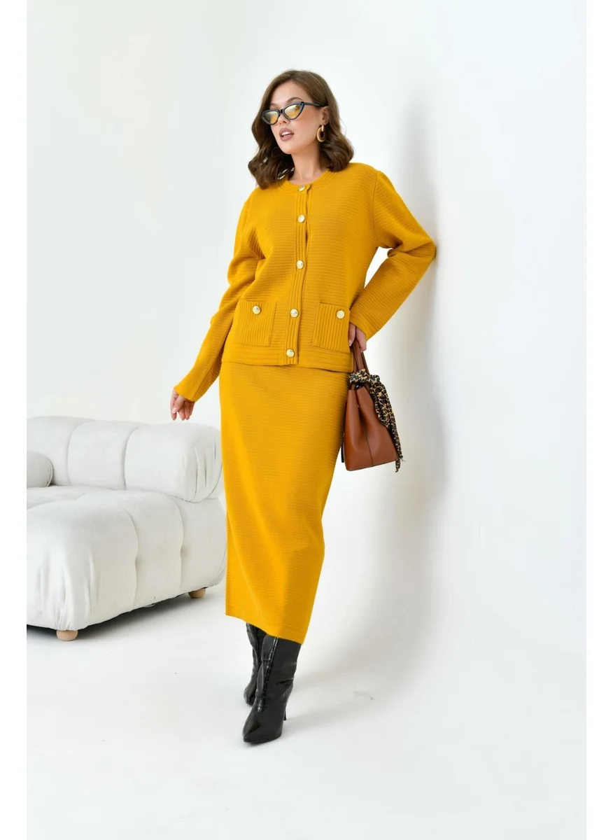 جارمي Women's Pocket Detailed Two Piece Set Mustard