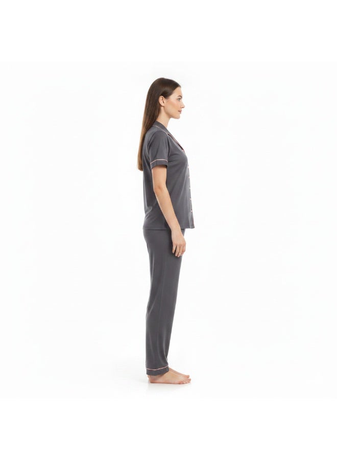 JOANNA 2-Piece Pajama Set Short Sleeve Button-Down Top and Pants Soft Sleepwear for Women - Image 3