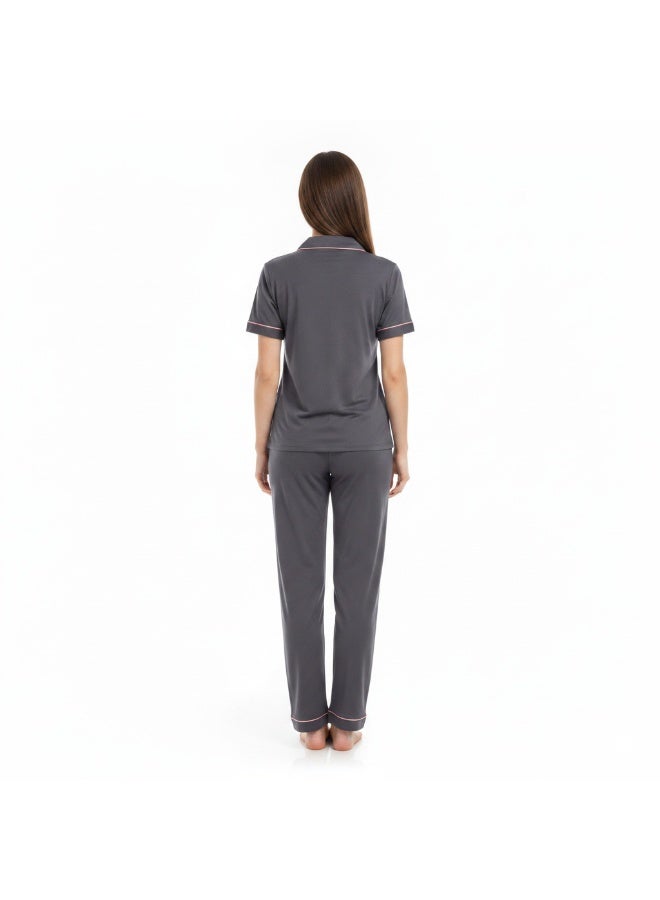 JOANNA 2-Piece Pajama Set Short Sleeve Button-Down Top and Pants Soft Sleepwear for Women - Image 2