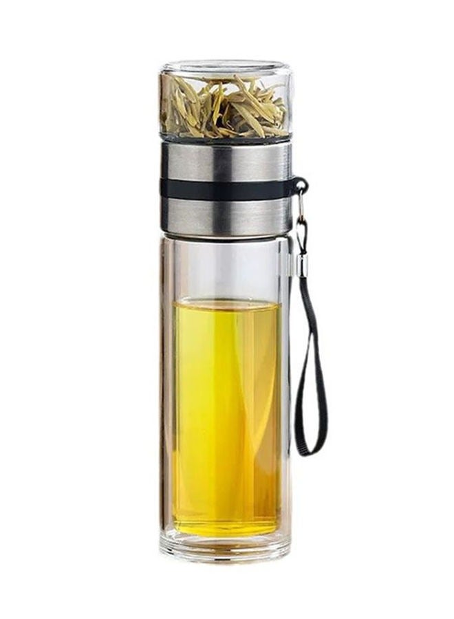 HOOPZOZA 450ml Tea Infuser Bottle Glass Tea Infuser Silver Glass Tea Tumbler Double Wall Glass Tea Cup with Stainless Steel Filter Double Wall Borosilicate Glass  - Image 1