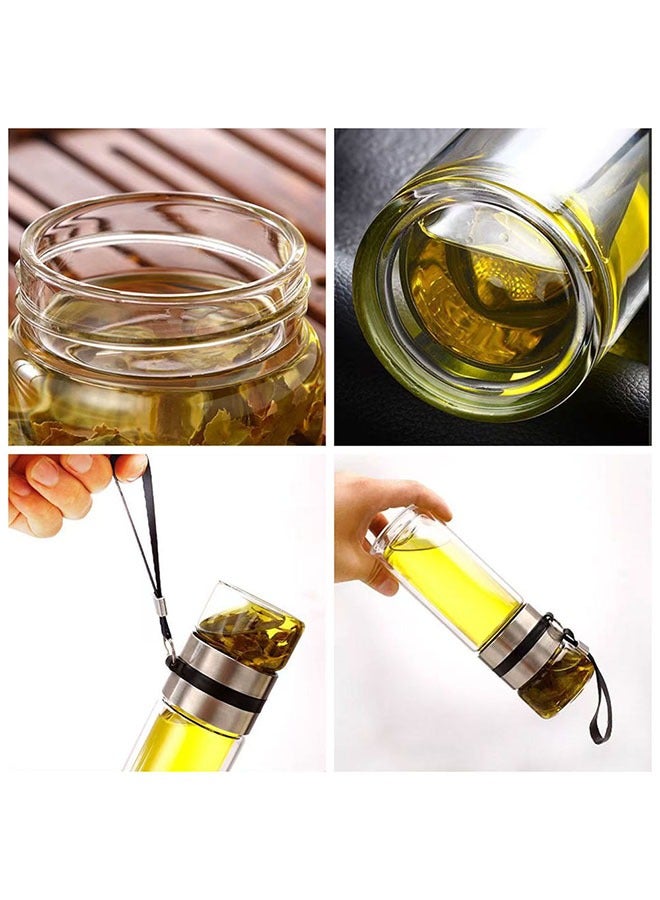 HOOPZOZA 450ml Tea Infuser Bottle Glass Tea Infuser Silver Glass Tea Tumbler Double Wall Glass Tea Cup with Stainless Steel Filter Double Wall Borosilicate Glass  - Image 3