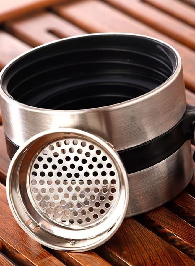 HOOPZOZA 450ml Tea Infuser Bottle Glass Tea Infuser Silver Glass Tea Tumbler Double Wall Glass Tea Cup with Stainless Steel Filter Double Wall Borosilicate Glass  - Image 4