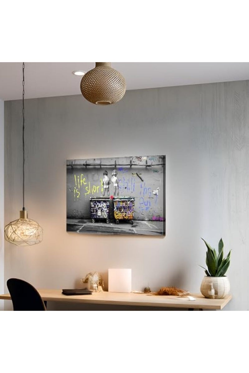Mistyefly Banksy Wall Art Colorful Wall Decor Life is Short Chill the Duck out Canvas Wall Art Pop Art Decor Graffiti Art Graffiti Poster Wall Street Poster Banksy Artwork Bedroom Decor (16''Hx24''W) - Image 4