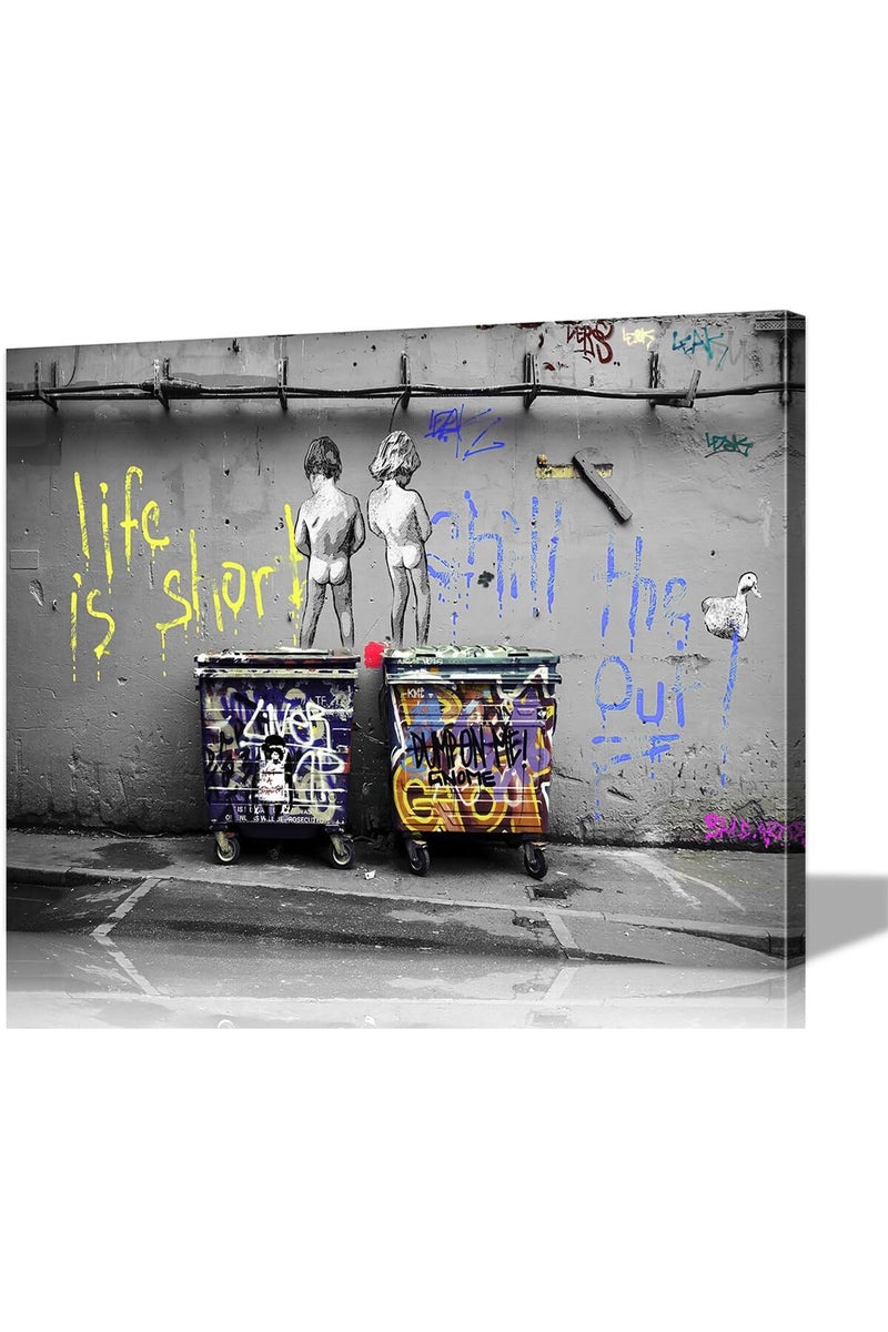 Mistyefly Banksy Wall Art Colorful Wall Decor Life is Short Chill the Duck out Canvas Wall Art Pop Art Decor Graffiti Art Graffiti Poster Wall Street Poster Banksy Artwork Bedroom Decor (16''Hx24''W) - Image 1