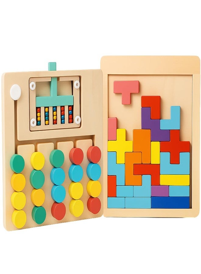 Litilish Wooden Puzzle Combo 2 in 1 Brain-Booster - Colour Sorter for Kids and Wooden Russian Blocks Puzzle | Educational Travel Toys for Kids 5 and Above, Gift for Boys Girls - Pack of 2 - Image 1