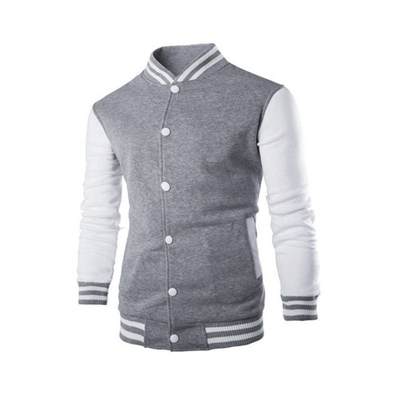 Generic New cross-border dedicated European size autumn and winter fleece-lined sweater mens casual running training slim cardigan baseball uniform Gray