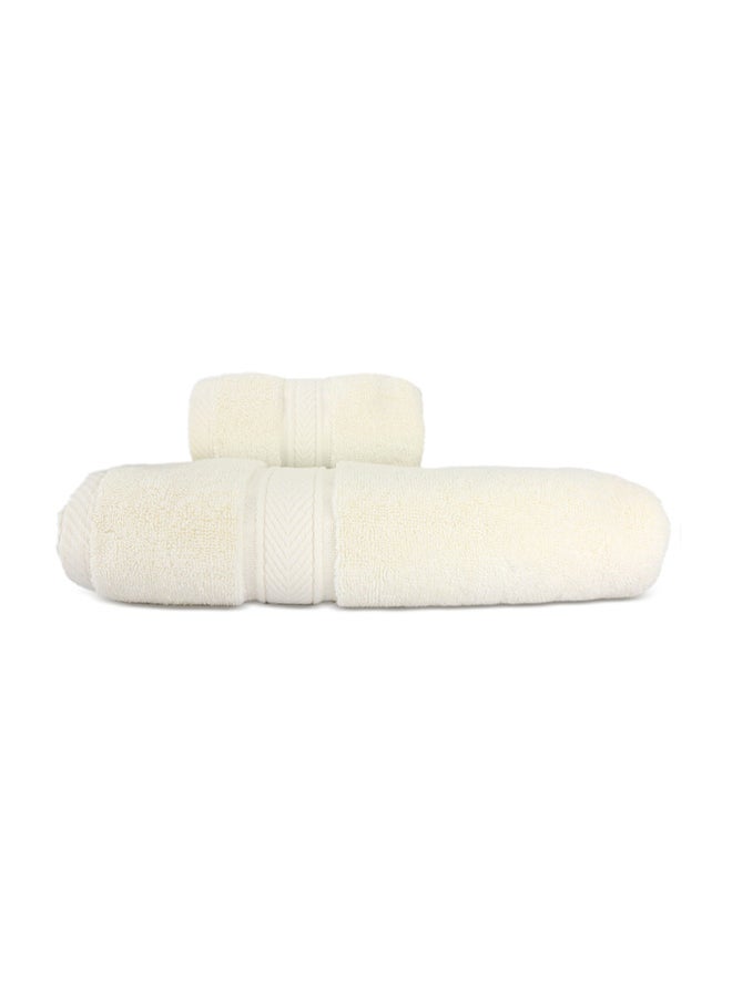 Hotel Linen Klub Hotel Linen Klub LUXURY PACK of 2  Bath and Hand Towel Set - 100% Cotton 650 GSM Terry Dobby Border Ring Spun - Super Soft ,Quick Dry,Highly Absorbent ,Cream  - Image 1