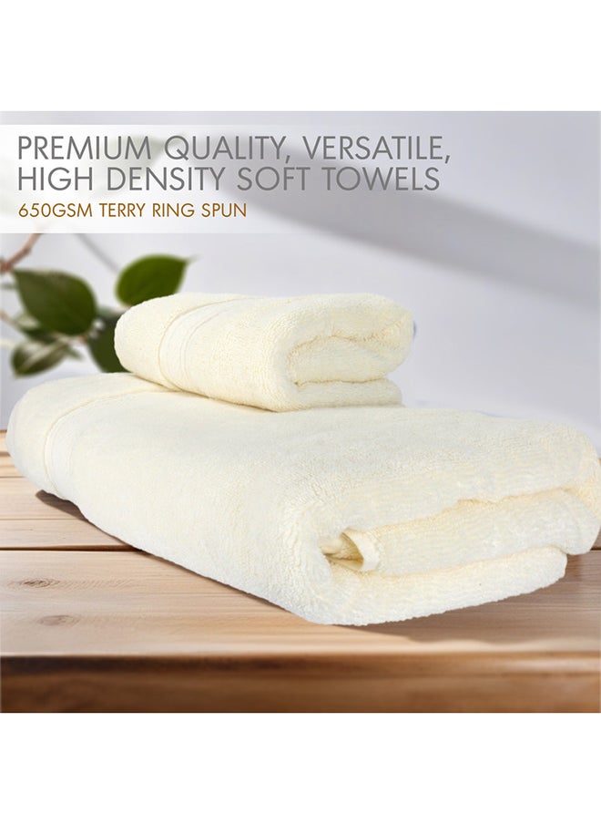Hotel Linen Klub Hotel Linen Klub LUXURY PACK of 2  Bath and Hand Towel Set - 100% Cotton 650 GSM Terry Dobby Border Ring Spun - Super Soft ,Quick Dry,Highly Absorbent ,Cream  - Image 3