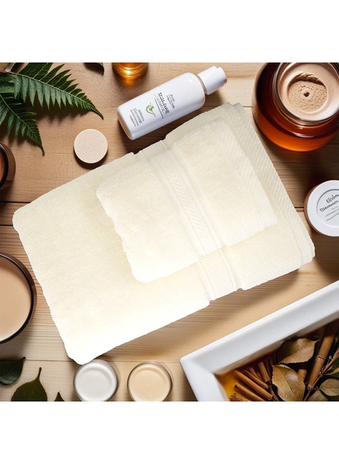 Hotel Linen Klub Hotel Linen Klub LUXURY PACK of 2  Bath and Hand Towel Set - 100% Cotton 650 GSM Terry Dobby Border Ring Spun - Super Soft ,Quick Dry,Highly Absorbent ,Cream  - Image 2