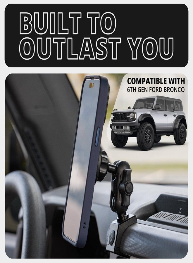 Tackform Link Phone Mount with Top Dash Clip - Compatible with 2021-2025 Ford Bronco | Aluminum | Zero Slip, Anti-Scratch | Universal Magnetic Phone Holder | 2" Arm | Black | (NOT MAGSAFE Compatible) - Image 2