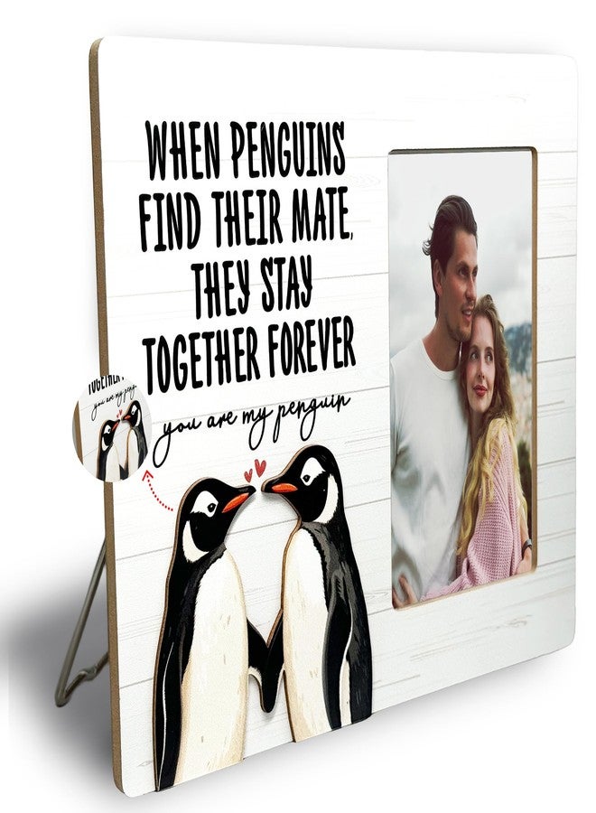 CAIFZ You are My Penguin Picture Frame with Penguin Puzzle, Engagement Wooden Photo Frame Gifts for Couple, 4x6 inch Photo - Image 1