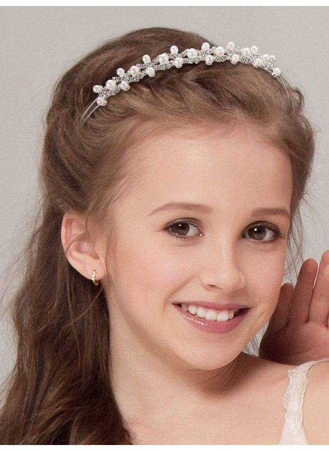 WILLBOND 4 Pcs Girl Princess Wedding Headband Headpiece Bridal Bridesmaid Hair Band Pearls Rhinestone Headdress For Flower Girl Wedding Party Hair Accessory  - Image 3
