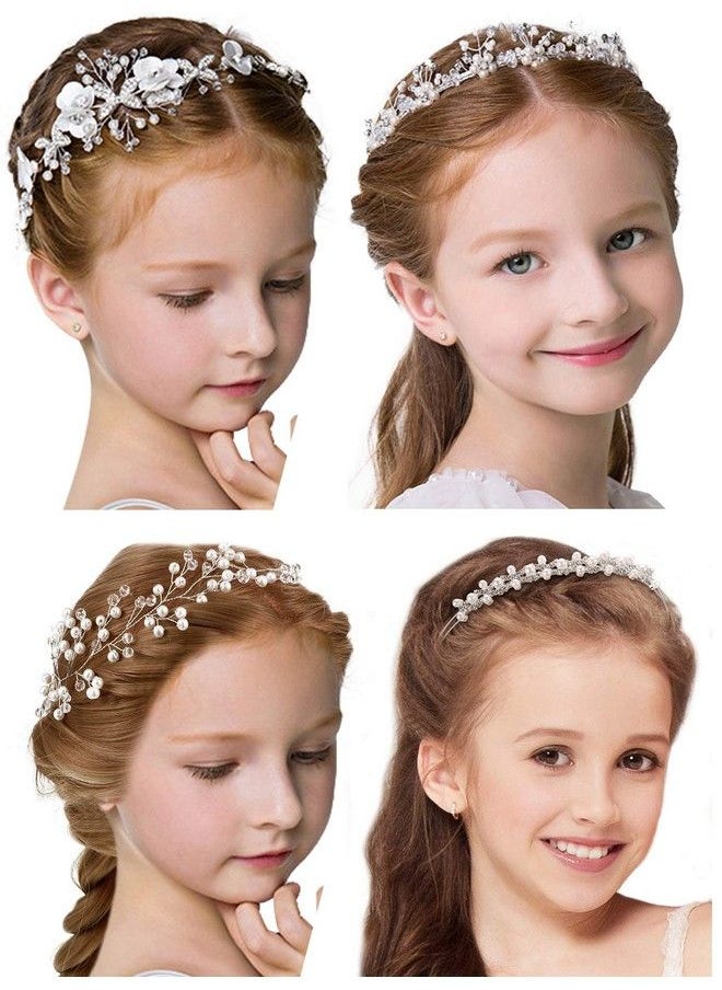 WILLBOND 4 Pcs Girl Princess Wedding Headband Headpiece Bridal Bridesmaid Hair Band Pearls Rhinestone Headdress For Flower Girl Wedding Party Hair Accessory  - Image 1