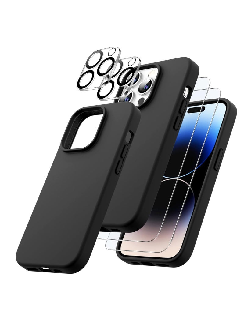 ELTRAZONE iPhone 14 Pro Max Cover, with 2 Pack Screen Protector + 2 Pack Camera Lens Protector, Liquid Silicone [Full Body] Protection Shockproof [Drop Protection] Case 6.7 inches (Black) - Image 1