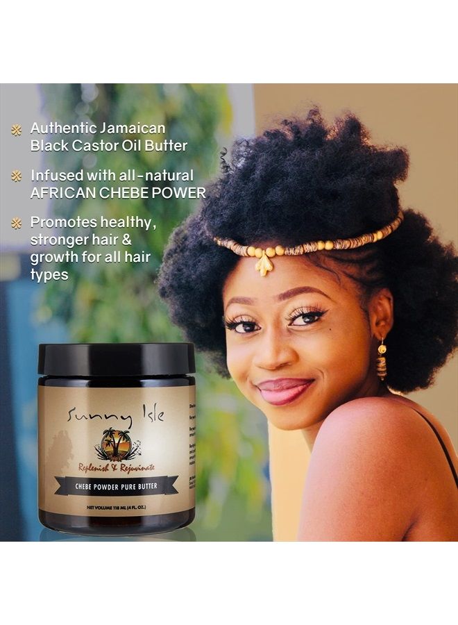 Sunny Isle زبدة زيت الخروع الأسود الجامايكي النقية مع بودرة تشيبي 4 أونصة | لشعر أطول وأقوى | بودرة تشيبي الأفريقية الطبيعية بالكامل | مرطب للشعر والبشرة لجميع الأنواع - Image 2