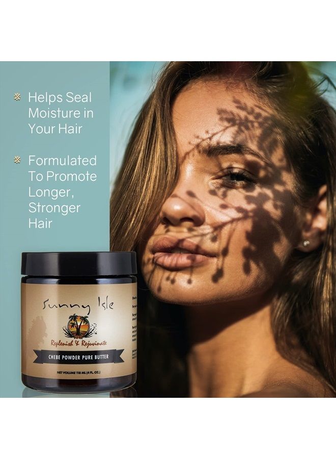 Sunny Isle زبدة زيت الخروع الأسود الجامايكي النقية مع بودرة تشيبي 4 أونصة | لشعر أطول وأقوى | بودرة تشيبي الأفريقية الطبيعية بالكامل | مرطب للشعر والبشرة لجميع الأنواع - Image 3