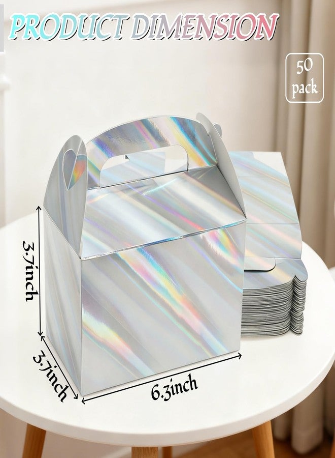 ZAVOOS 50 Pack Party Favor Boxes, 6.3 x 3.7 x 3.7 Inch Iridescent Candy Gable Boxes with Handle, Paper Goodie Gift Box Snack Cookies Containers bulk for Christmas, Wedding, Birthday - Image 2