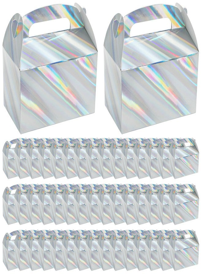 ZAVOOS 50 Pack Party Favor Boxes, 6.3 x 3.7 x 3.7 Inch Iridescent Candy Gable Boxes with Handle, Paper Goodie Gift Box Snack Cookies Containers bulk for Christmas, Wedding, Birthday - Image 1