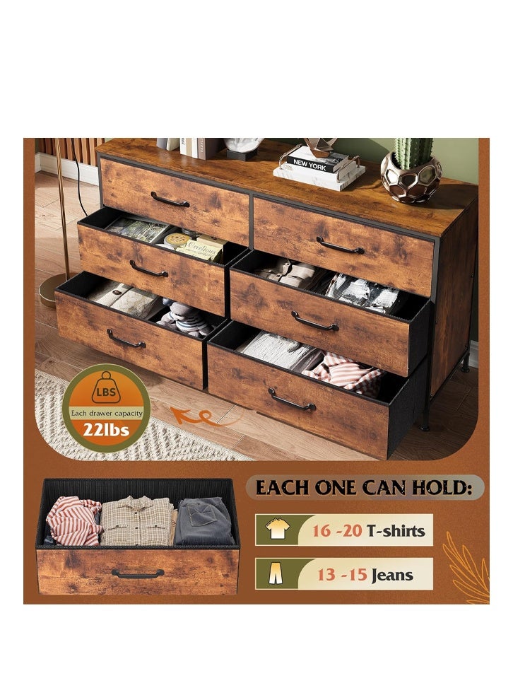 keke Wide Fabric Drawer Dresser in Rustic Brown, Large Long Chest of Drawers with Deep Storage for Bedroom, Closet & Living Room - Image 4