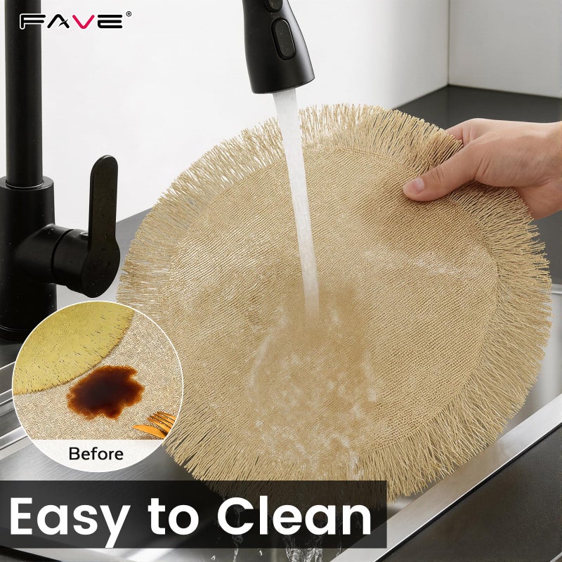 FAVE Gold Round Vinyl Placemats Set of 6, Washable Hollow Out Tassel Place Mats for Table Decoration, Daily Table Use, Holiday Decoration(15 inch,6PCS) - Image 5