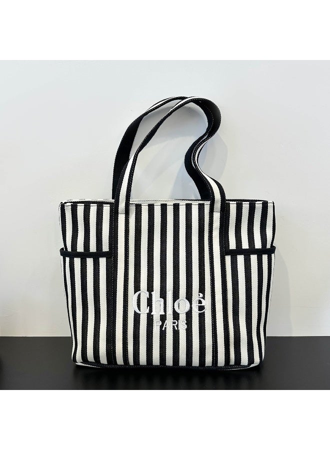 Chloe Classic Black - and - White Striped Chloé Handheld Tote Bag - Image 1