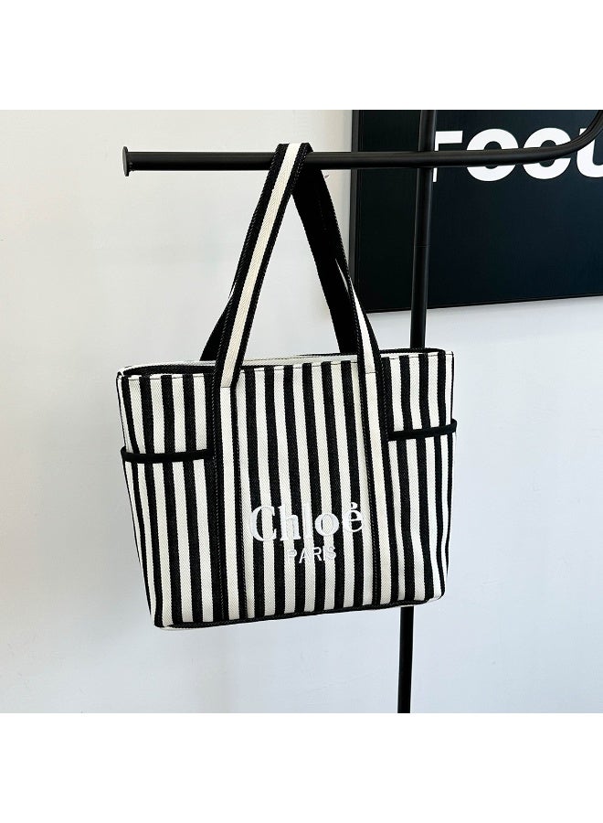 Chloe Classic Black - and - White Striped Chloé Handheld Tote Bag - Image 5