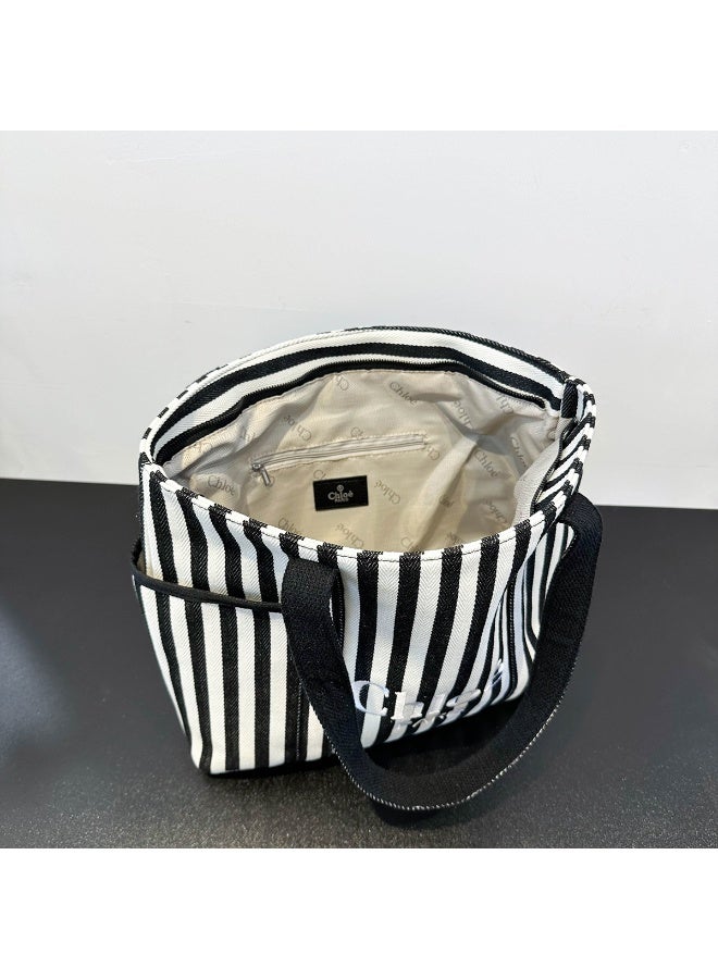 Chloe Classic Black - and - White Striped Chloé Handheld Tote Bag - Image 4