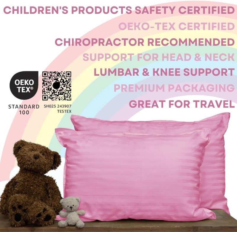 KINDER FLUFF Toddler Pillow (2pk) - The only Pillow 300T Soft Cotton & Down Alternative Fill - Hypoallergenic & Machine Washable. Ideal XS Pillows for Toddler Bed & Travel Pillow (25x38cm - Pink) - Image 3