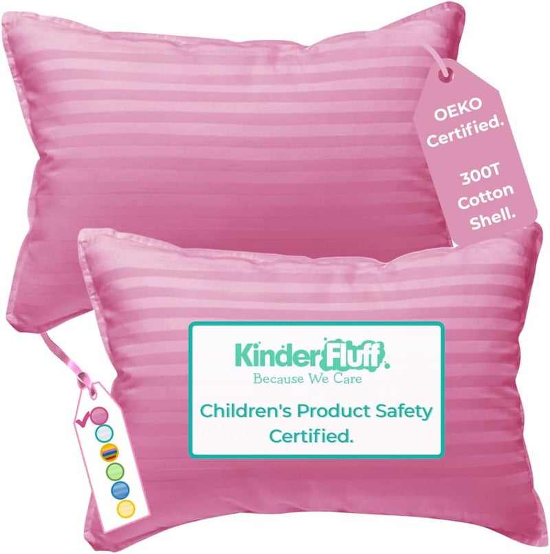 KINDER FLUFF Toddler Pillow (2pk) - The only Pillow 300T Soft Cotton & Down Alternative Fill - Hypoallergenic & Machine Washable. Ideal XS Pillows for Toddler Bed & Travel Pillow (25x38cm - Pink) - Image 1