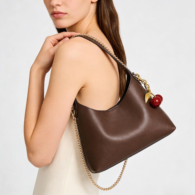 JQWSVE Small Hobo Bags for Women Cherry Shoulder Bag Purse Faux Leather Tote Handbag Trendy Chain Crossbody Bag - Image 2