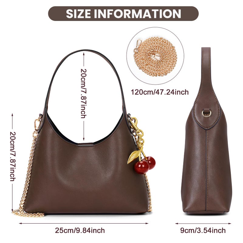 JQWSVE Small Hobo Bags for Women Cherry Shoulder Bag Purse Faux Leather Tote Handbag Trendy Chain Crossbody Bag - Image 5