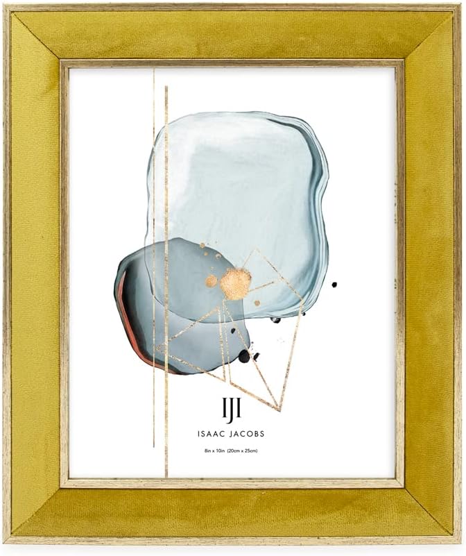 إسحاق جاكوبس إطار صورة مخملي 8x10 باللون الخردلي مع إطار مزدوج ذهبي معدني، إطار صور، أفقي وعمودي، مصمم للعرض على الطاولة والجدار، للمنزل والمكتب (8x10، خردلي) - Image 1