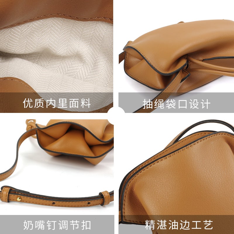 Women'S New Drawstring Bucket Bag, Single Shoulder Crossbody Bag, Niche Genuine Leather Women'S Bag, Simple Lucky Bag, Versatile - Image 4