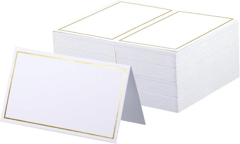 FeFu Place Cards Pack of 120 - Small Table Name Cards with Gold Foil Border Weddings, Banquets, Events, Not for Printers - Image 1