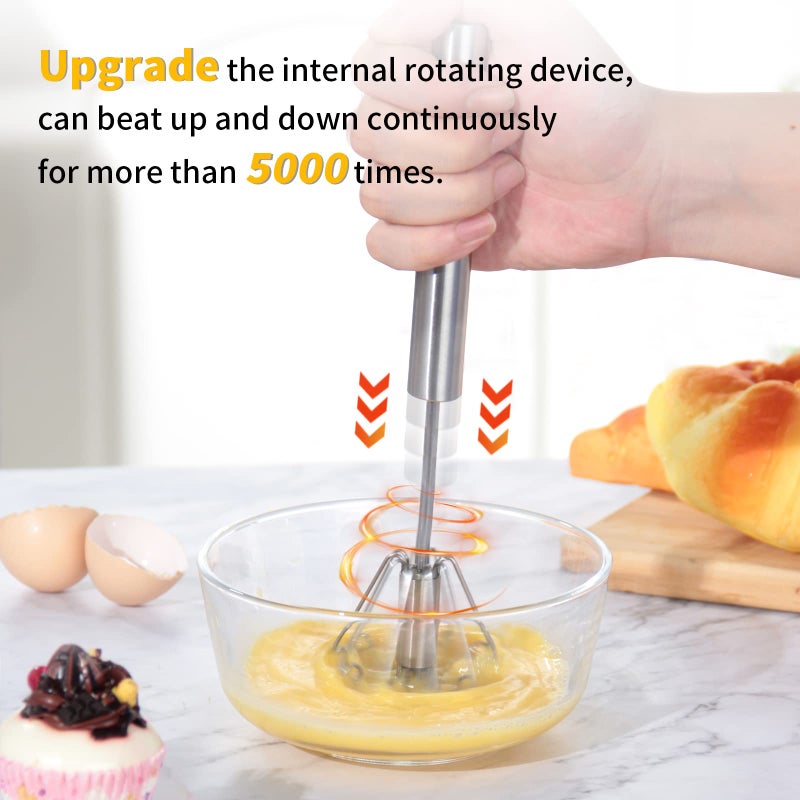 Newness Whizzy Whisk, Stainless Steel Semi Automatic Whisk Blender for Home -Versatile Tool for Egg Beater, Milk Frother, Hand Push Whisk - Kitchen Utensil for Blending, Whisking, Beating & Stirring - Image 2