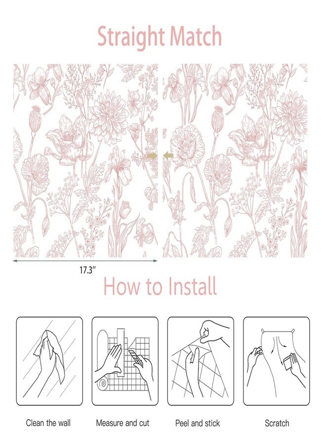Toduso Peel and Stick Wallpaper Floral Wall Paper Pink and White Contact Paper Waterproof Removable Self Adhesive Flowers Wallpaper for Bedroom Bathroom Decorative Cabinets Vinyl 17.3"x78.7" - Image 4