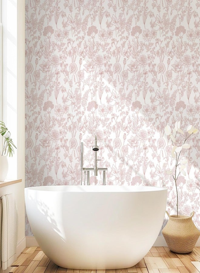 Toduso Peel and Stick Wallpaper Floral Wall Paper Pink and White Contact Paper Waterproof Removable Self Adhesive Flowers Wallpaper for Bedroom Bathroom Decorative Cabinets Vinyl 17.3"x78.7" - Image 5